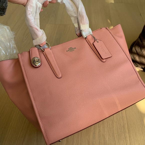 COACH 33995 CROSBY CROSSGRAIN LEATHER CARRYALL BAG SATCHEL PURSE Pink NEW - Picture 8 of 12